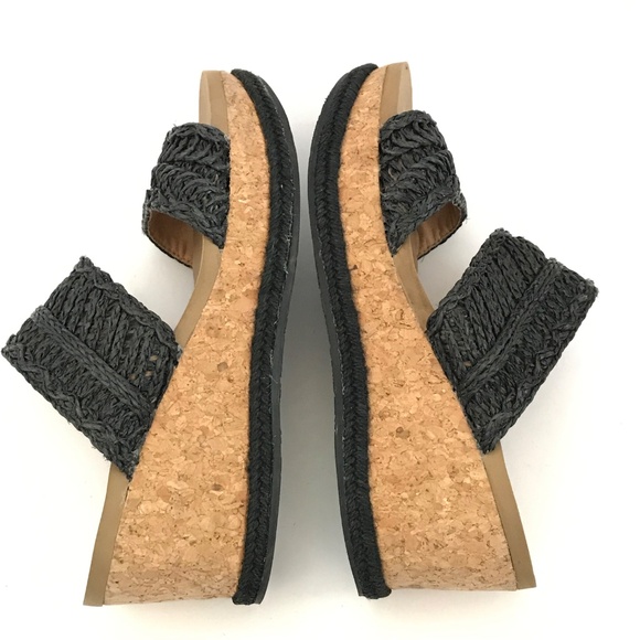 YELLOW BOX Wedge Platform Sandals Shoes Black Adalee Women’s Size 8 - Picture 9 of 16